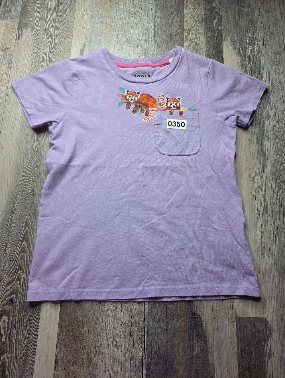 Mini Boden Girls Tshirt Lavendar Purple 9-10 Red Panda Embroidery